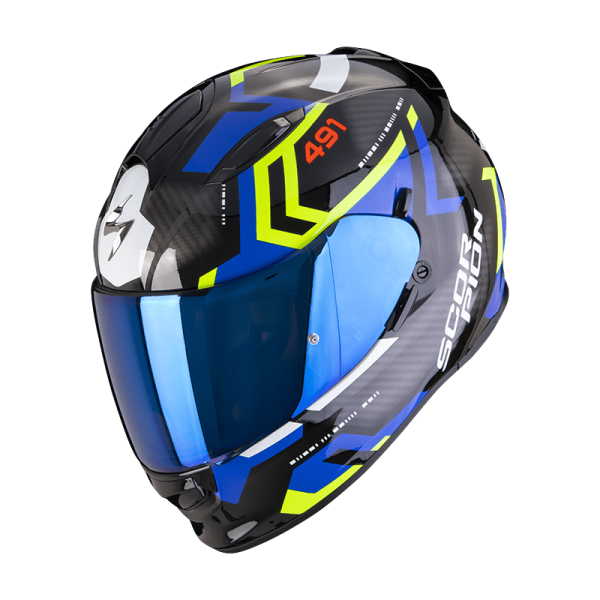 Casco Scorpion Exo-491 Spin Negro Azul Amarillo