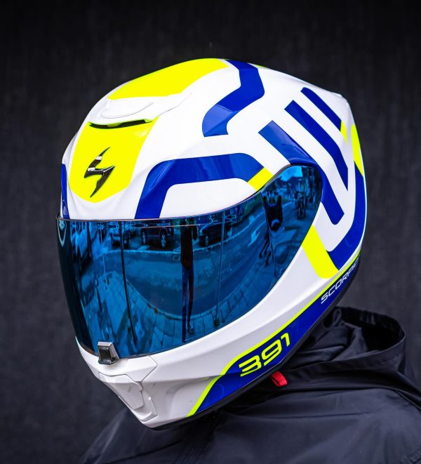 Casco Scorpion Exo-391 Arok Blanco Azul Amarillo - Imagen 2
