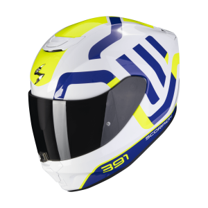 Casco Scorpion Exo-391 Arok Blanco Azul Amarillo