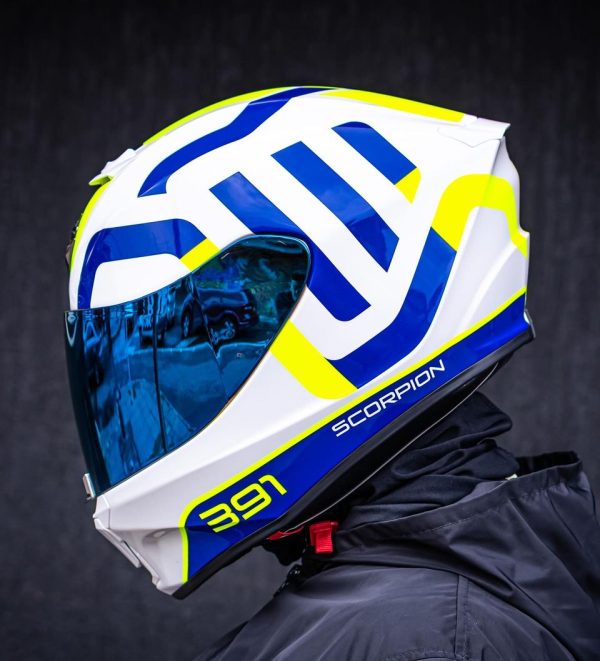 Casco Scorpion Exo-391 Arok Blanco Azul Amarillo - Imagen 4