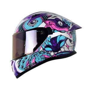Casco de moto Shaft 522SP Comic Monster blanco brillo morado integral