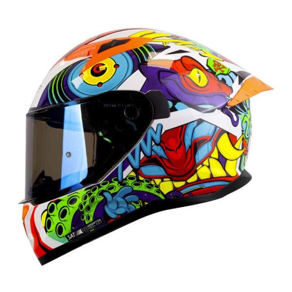 Casco de moto Shaft 522SP Comic Monster blanco brillo naranja integral