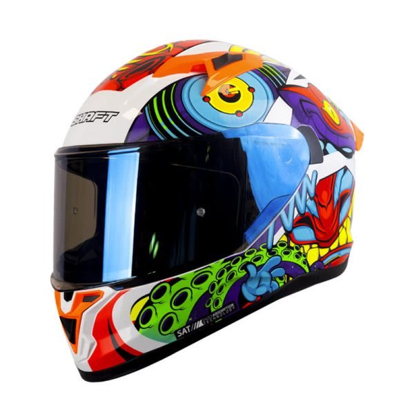 Casco de moto Shaft 522SP Comic Monster blanco brillo naranja integral - Imagen 2
