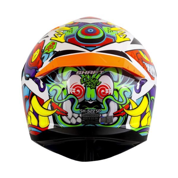 Casco de moto Shaft 522SP Comic Monster blanco brillo naranja integral - Imagen 5