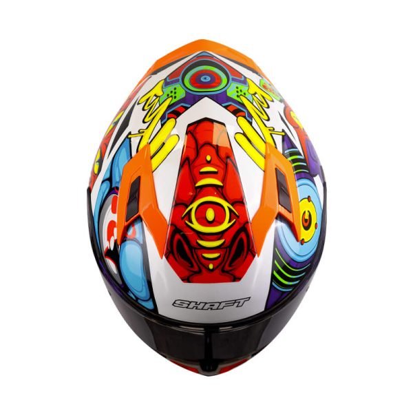Casco de moto Shaft 522SP Comic Monster blanco brillo naranja integral - Imagen 4