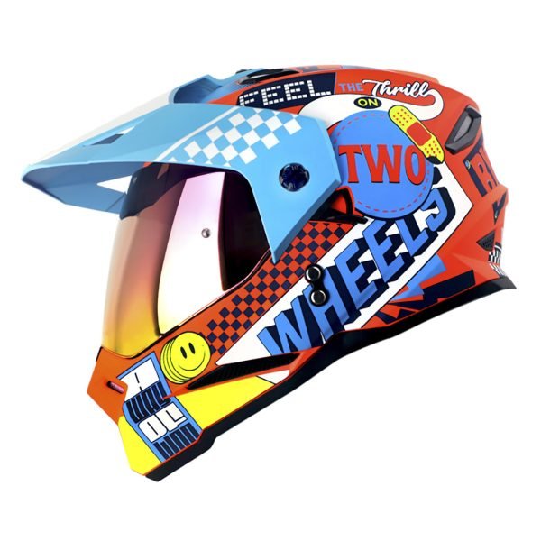 Casco Moto HRO MX-330DV Bye Bye Naranjo Azul