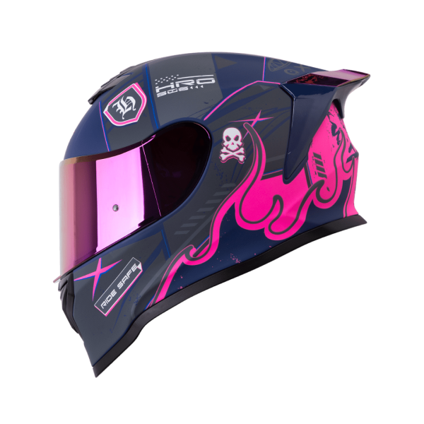 Casco Moto HRO 506 Citak Azul Rosado