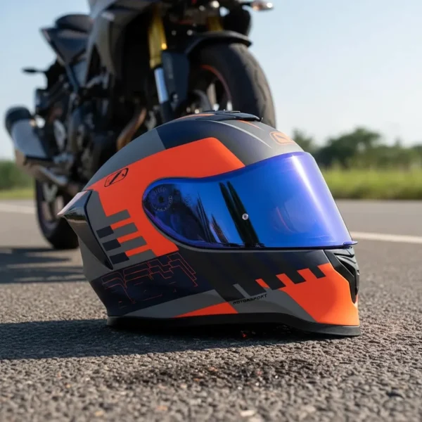 Casco moto HRO 506 Crudo Gris Naranja - Imagen 2