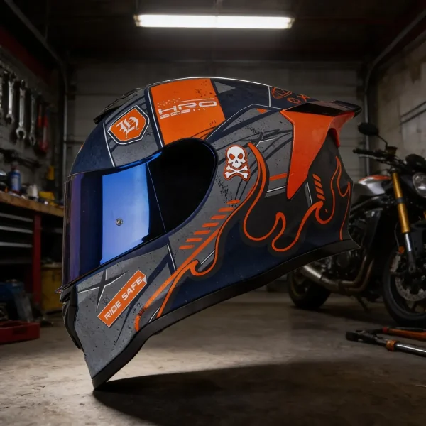 Casco Moto HRO 506 Citak Azul Naranja - Imagen 5