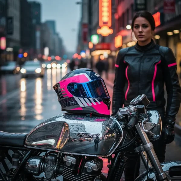 Casco moto HRO 506 Crudo Gris Fucsia - Imagen 2