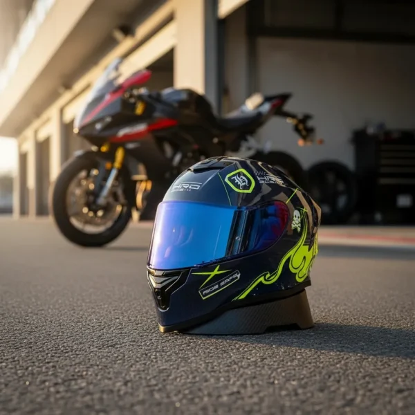 Casco Moto HRO 506 Mask Azul Amarillo - Imagen 2