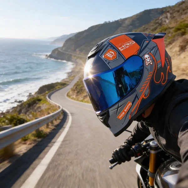 Casco Moto HRO 506 Citak Azul Naranja - Imagen 4