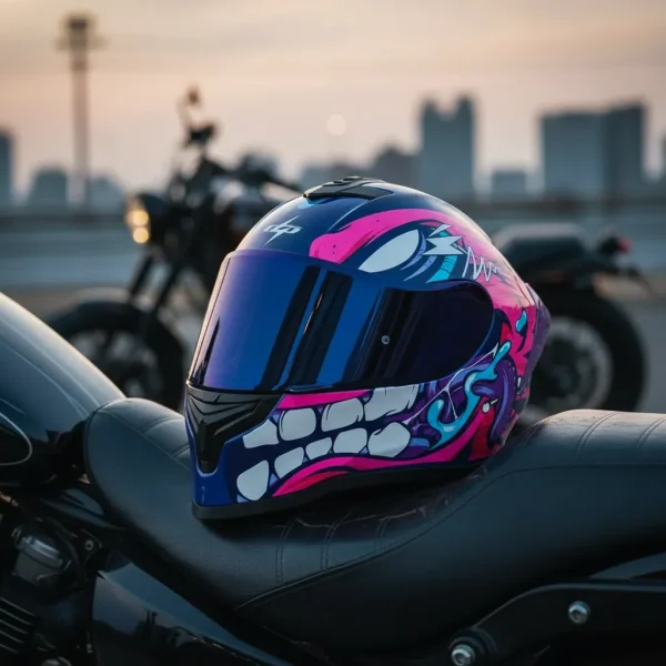 Casco Moto HRO 506 Mask Azul Fucsia - Imagen 4