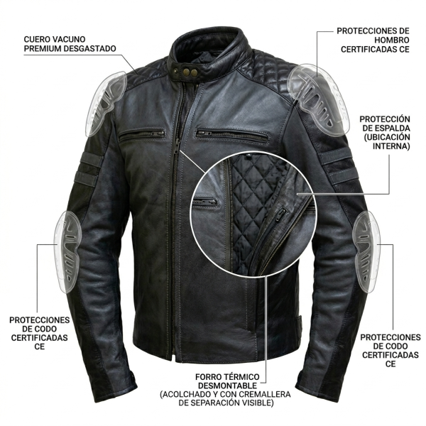 Chaqueta Para Moto Armad Gear Tauras Cuero - Imagen 7