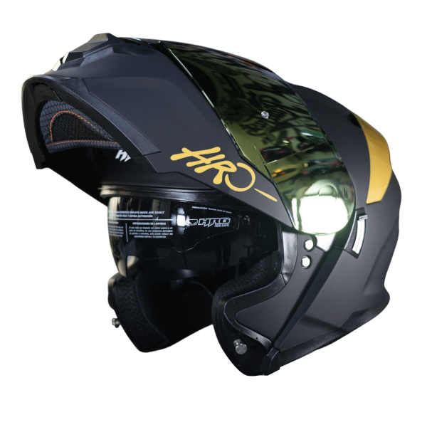 Casco Abatible Moto HRO 3440Dv Solid Negro Dorado - Imagen 2