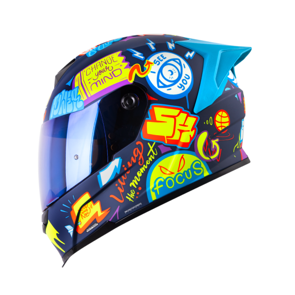 Casco moto Shaft 502sp Beat azul amarillo + Mica de color