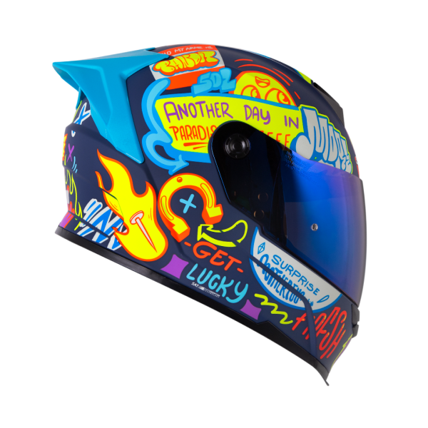 Casco moto Shaft 502sp Beat azul amarillo + Mica de color - Imagen 2