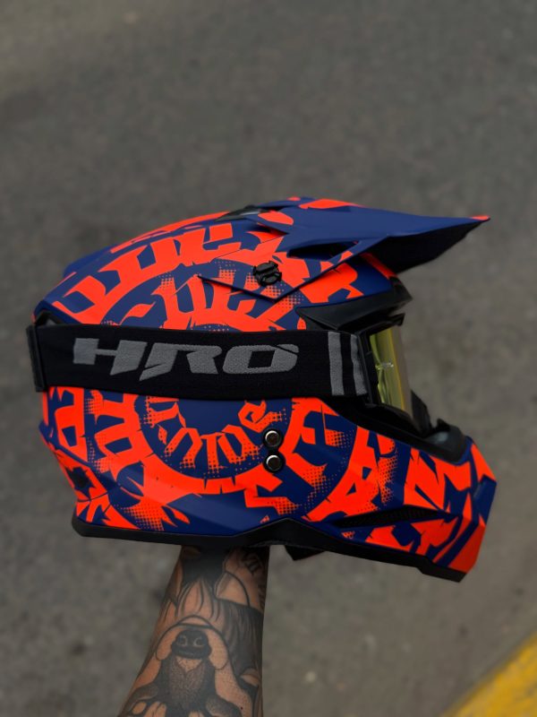 Casco Moto HRO Mx03 Lettering Azul Motocross antiparra - Imagen 2